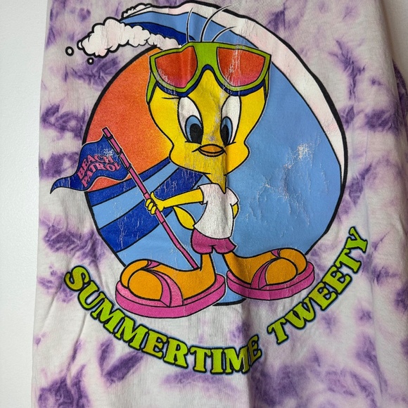 Vintage 1990s Looney Tunes Summertime Tweety Bird Tie Dye Tank Dress Cover Up - Picture 2 of 4